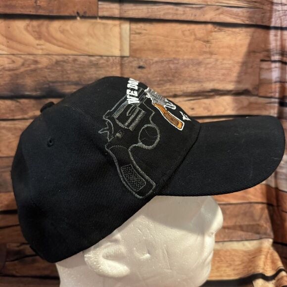 We Don’t Dial 911 Hat Embroidered Black Adjustable Hook & Loop Strapback Cap - Picture 2 of 7